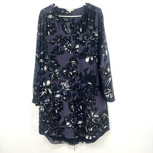Rebecca Taylor Blue Black Floral 100% Silk Dress Women's Large